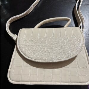 Cream Croc-Embossed Crossbody Bag
